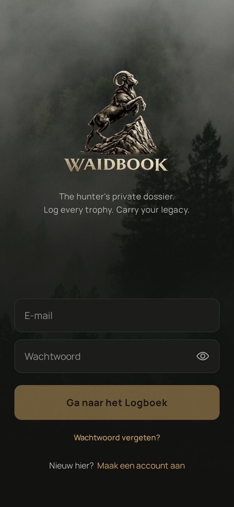 Inlogscherm van de Waidbook-app